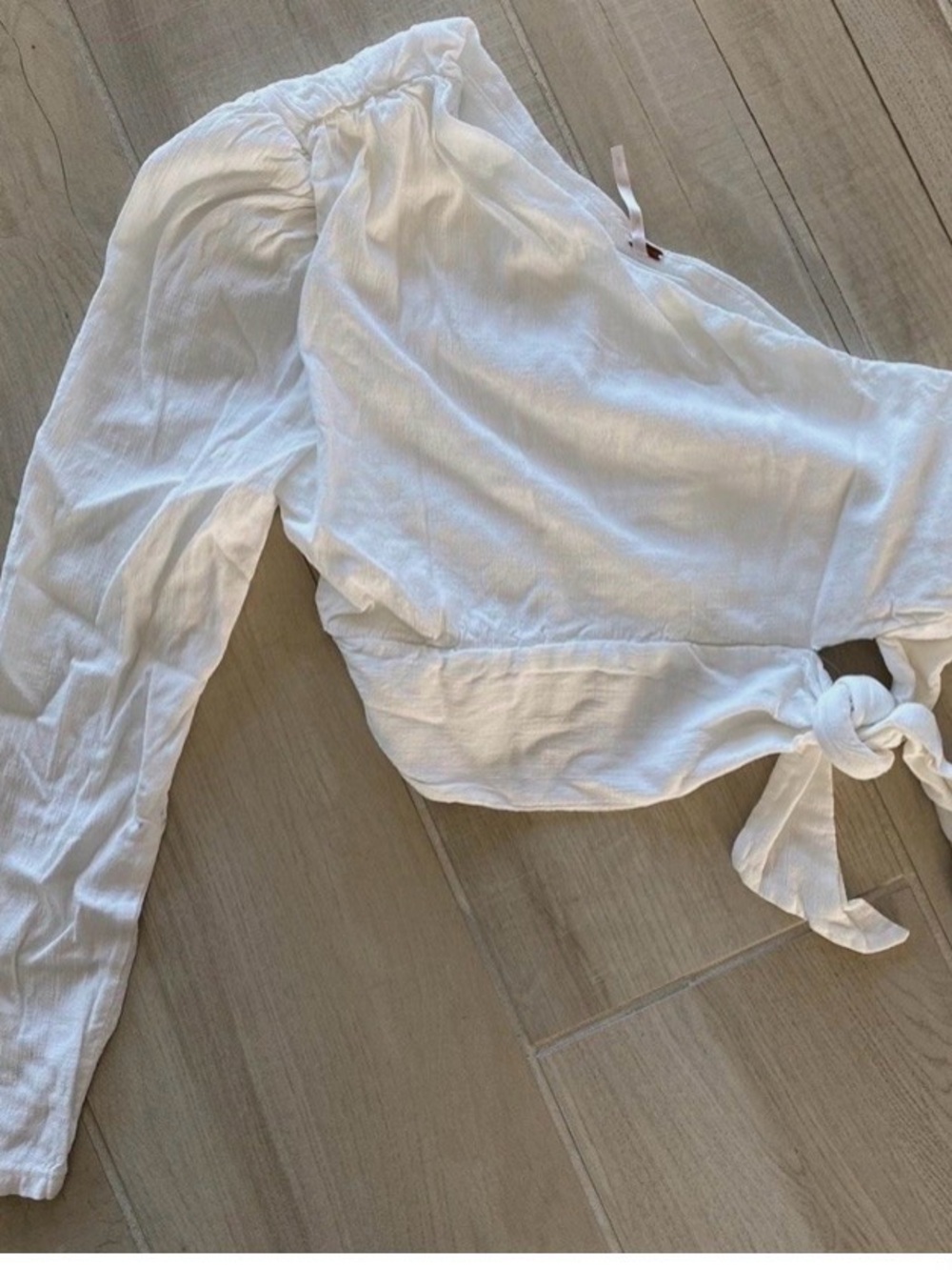 Free People White 100% Linen Cropped Top S One Shoulder Stretchy hem